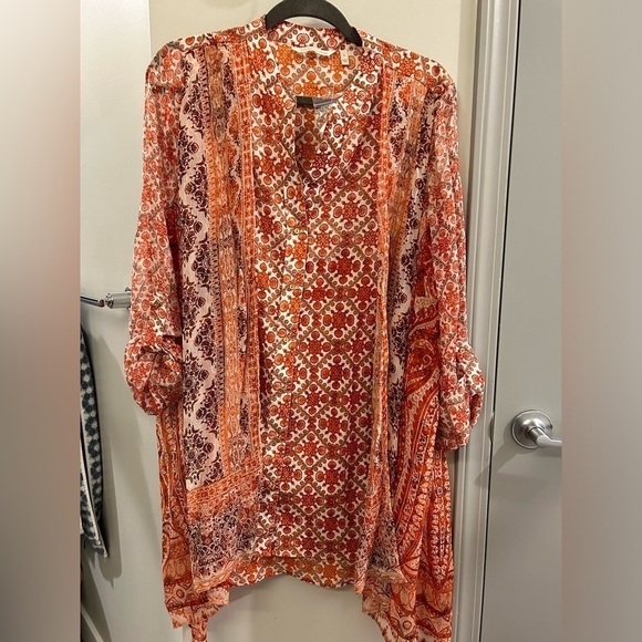Soft Surroundings Flowy Tunic Cuffed Sleeves Orange Large. New without tags - Picture 1 of 6